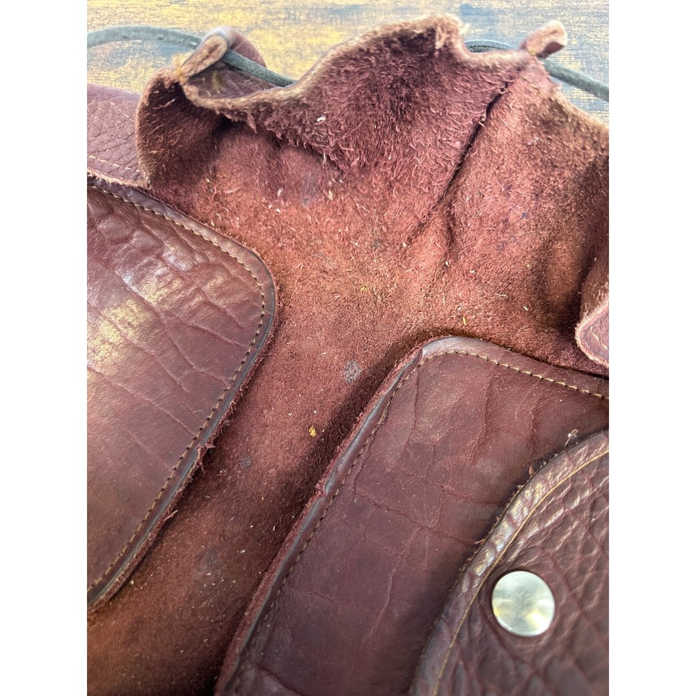 Handmade Artisan Leather Crossbody Pouch Bag Brown Patchwork Bone Button Boho - Picture 11 of 16